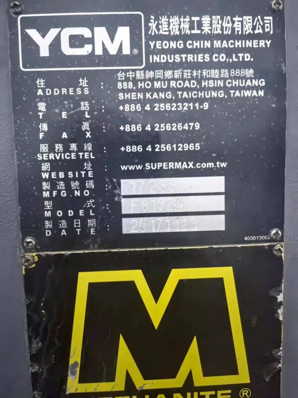 YCM FV102A vertical machining center 2017year - Image 6